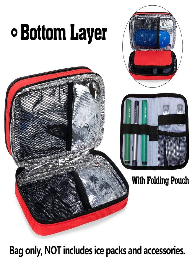 CURMIO Insulated Insulin Cooler Travel Case, Double Layer Diabetic Supplies Storage Bag with Detachable Pouches for Insulin Pens, Diabetic Medication and Ice Packs, Red, Empty Bag Only - Image 3